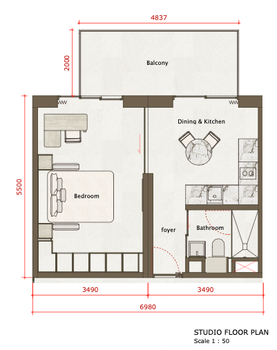 Studio ensuite plan