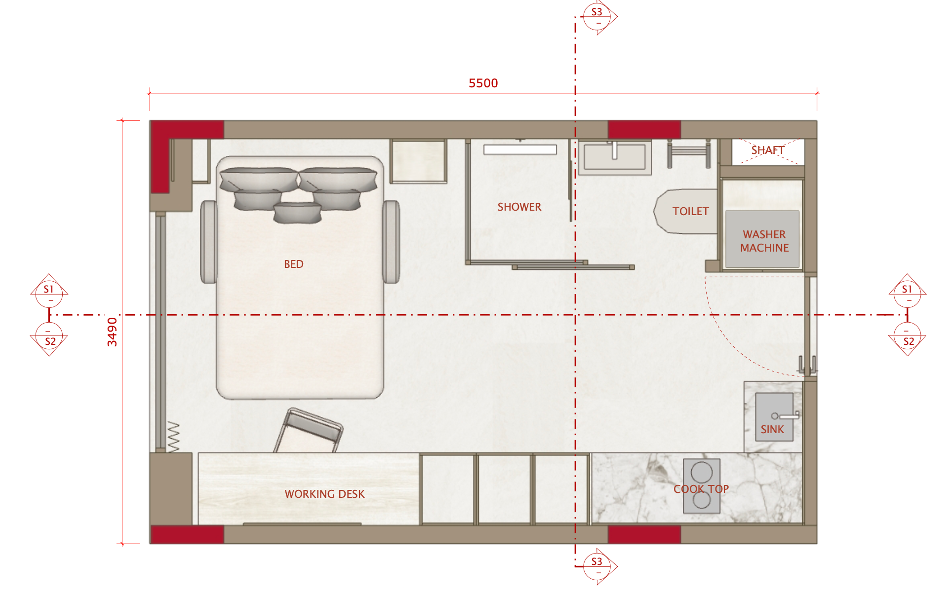 Studio ensuite floor plan