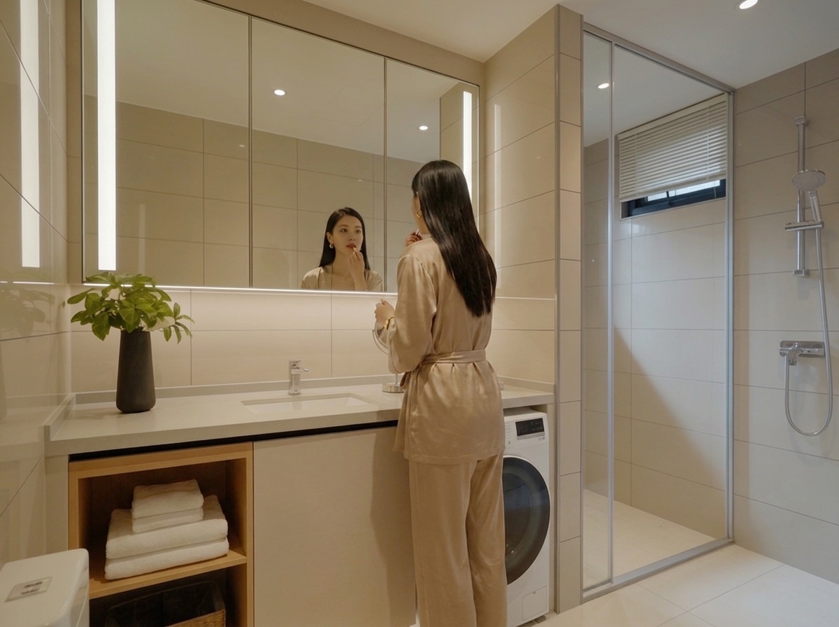 Bathroom vanity with integrated laundry